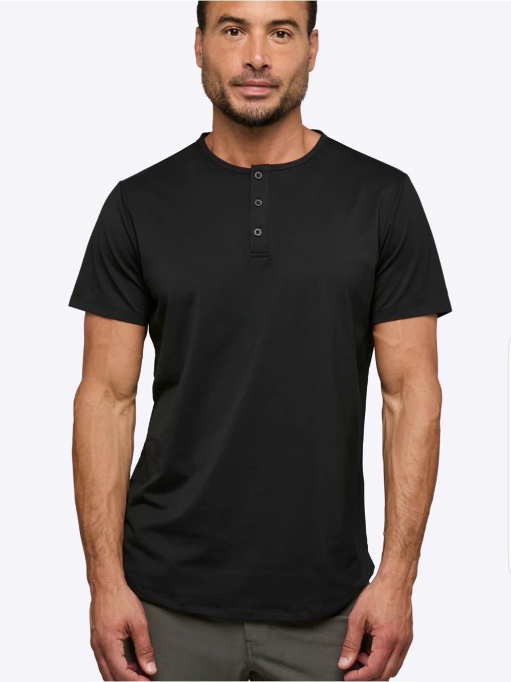 Cuts • Men's Black AO Henley Curve-Hem Shirt